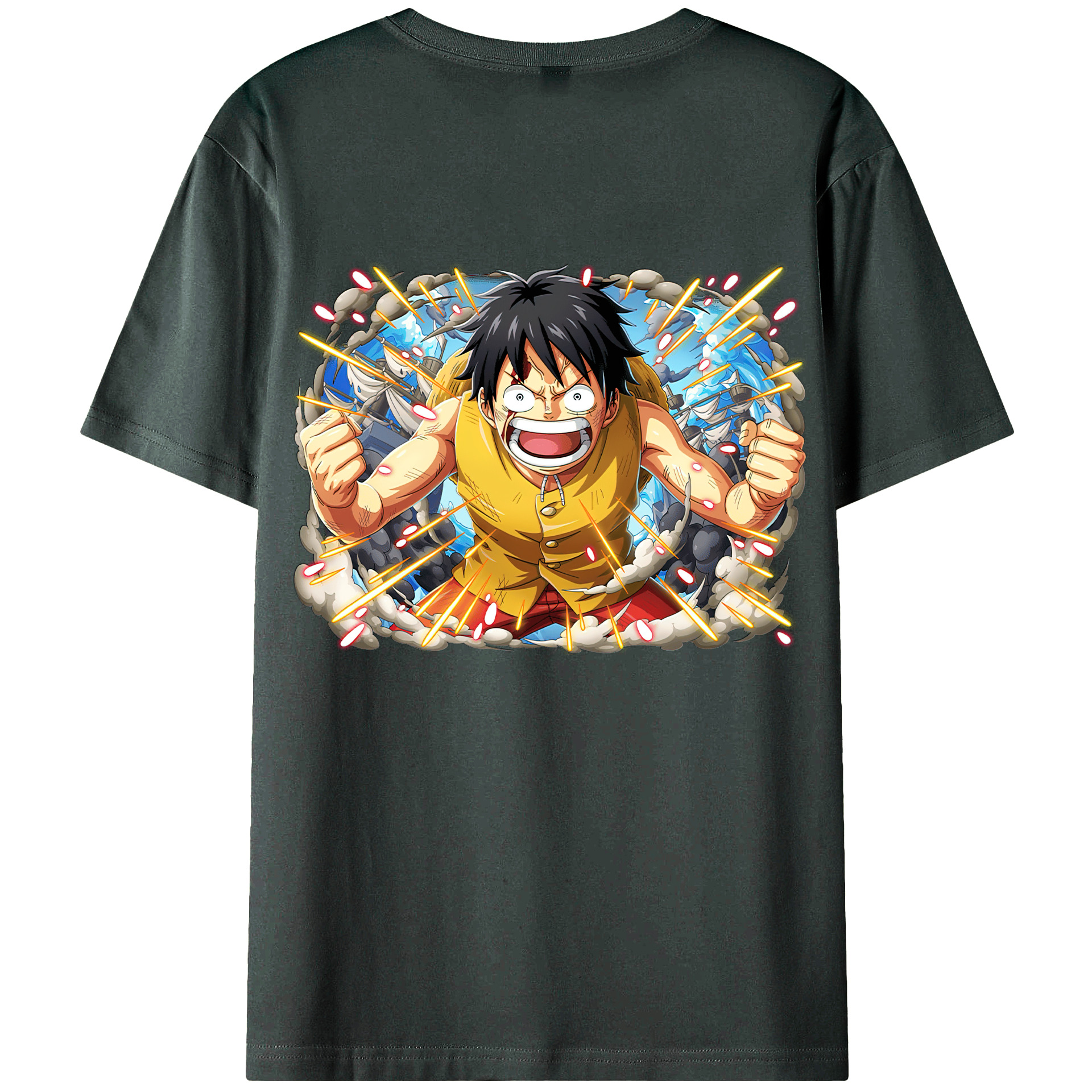 ワンピース モンキー・D・ルフィ ONE PIECE Monkey D. Luffy 綿100％ メンズ半袖Tシャツ（バックプリント） 通気性